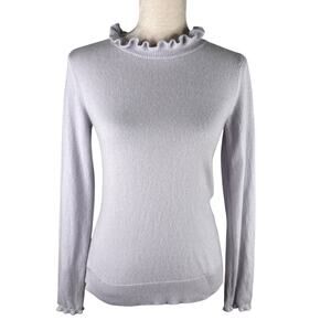 Club Monaco Cashmere Sweater Gray Pale XS Ruffle Neck